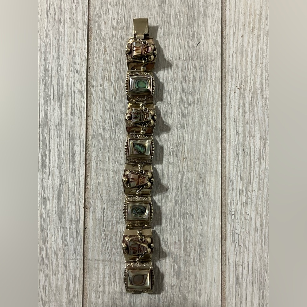 Vintage Mexico Sterling Rainbow Abalone Bracelet